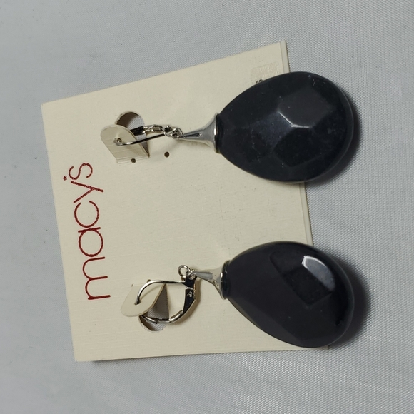 Macy's silver wire with black onyx stone dangle earrings - Picture 3 of 5
